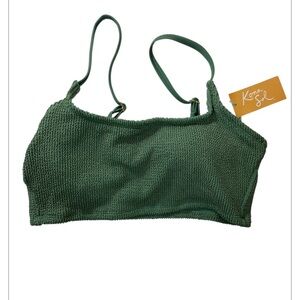Kona Sol Women’s M (8-10) Green Smocked Lightly Padded Bandeau Swim Top NWT